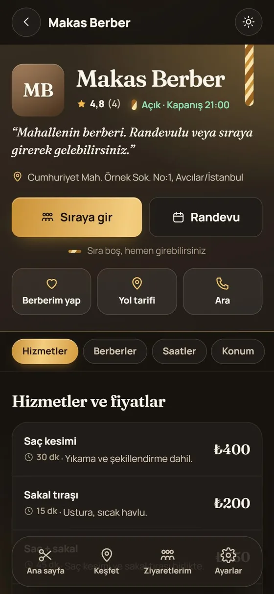 Sıra Sende dükkân sayfasının telefon görünümü